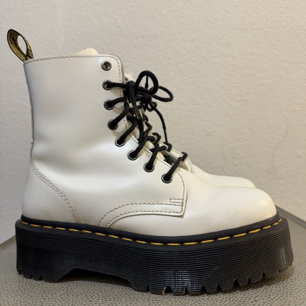 Dr Martens Jadon Boots Size 7 Women White Leather Platform Lace Up Side Zip